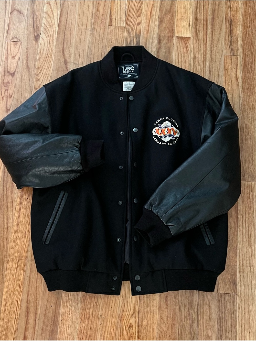 Lee Sport Super Bowl XXXV 2001 Varsity Jacket wool Leather Tampa black men’s L